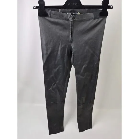 Alice + Olivia Women's Black Front Zip Leather Leggings Pants Size 6